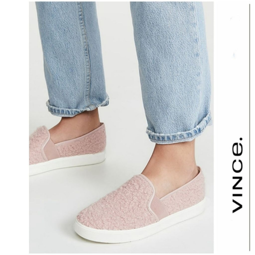 RARE Women's VINCE Mauve Blush Shearling Teddy Slip On Sneakers Casual SoftGirl